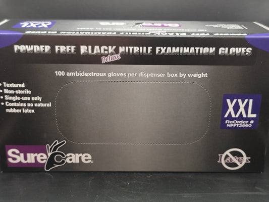 SureCare Black Nitrile Gloves 7MM